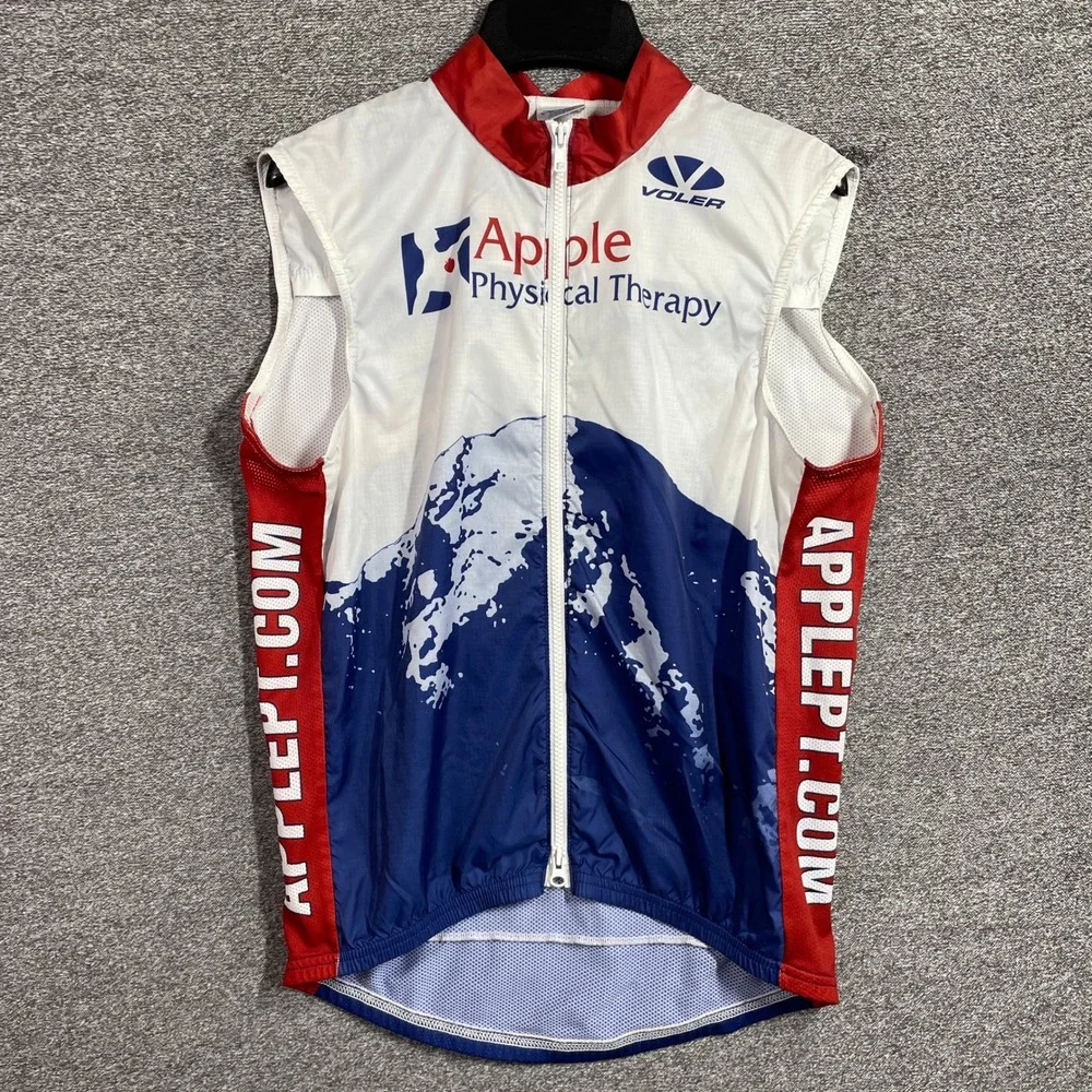 Voler Apple Physical Therapy Cycling Vest Mens XL White Blue Mountain Full Zip